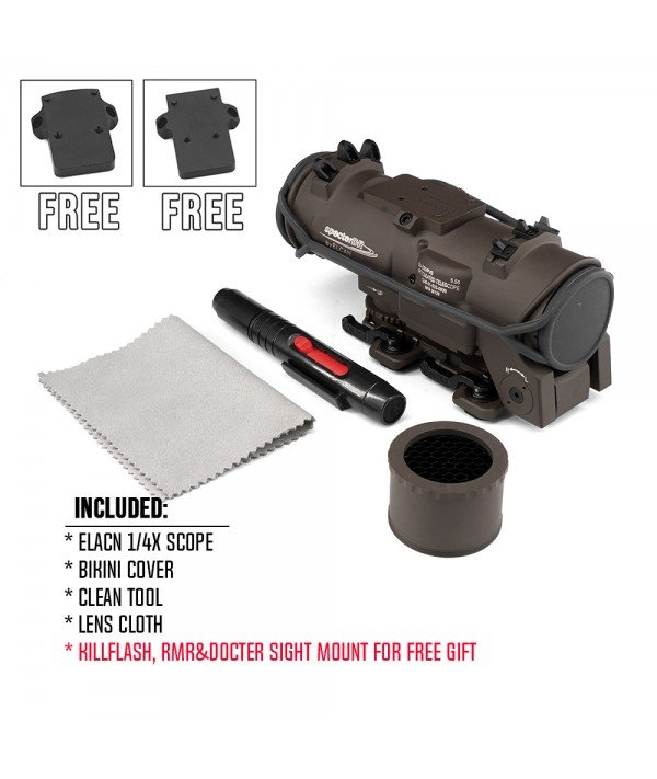 SOTAC Elcan 1-4 Dual Role Riflescope FDE Color Free Killflash and Docter Footprint Mount Plate