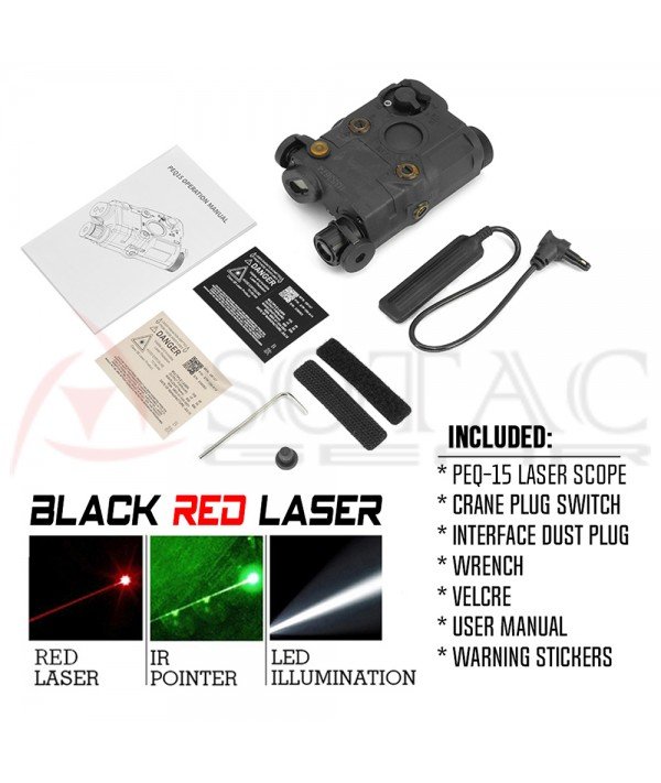 SOTAC PEQ-15 IR Laser Sight & VIS Red Laser & LED White Light Black