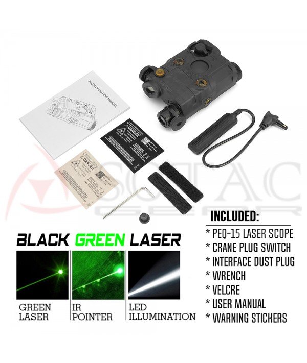 SOTAC PEQ-15 IR Laser Sight & VIS Green Laser & LED White Light Black