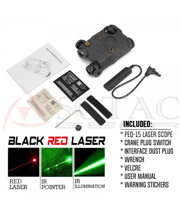 SOTAC PEQ-15 IR Laser Sight & VIS Red Laser & IR Illumination Black