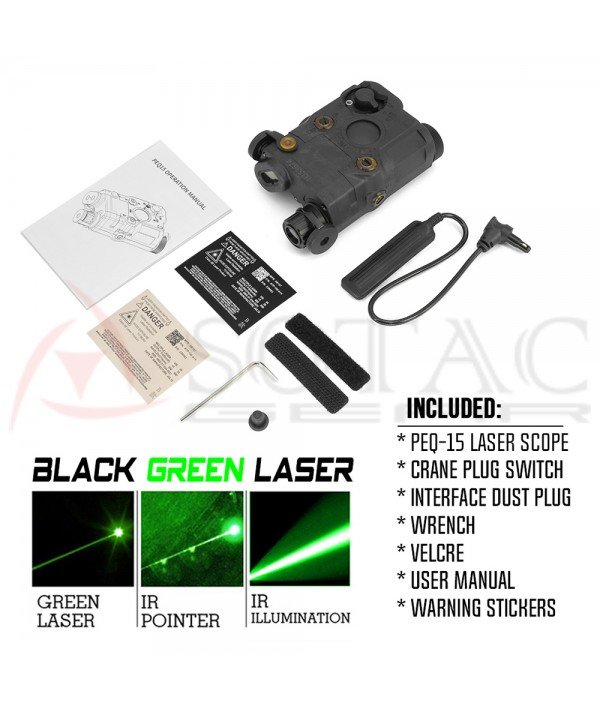 SOTAC PEQ-15 IR Laser Sight & VIS Green Laser & IR Illumination Black