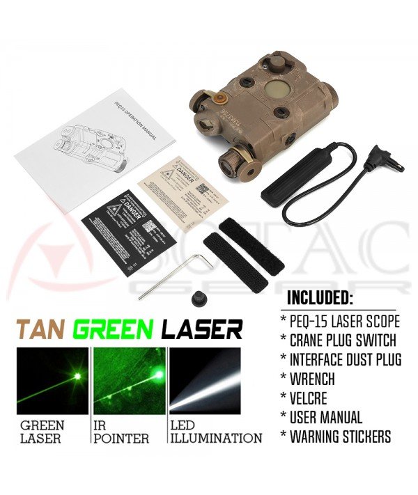 SOTAC PEQ-15 IR Laser Sight & VIS Green Laser & LED White Light TAN