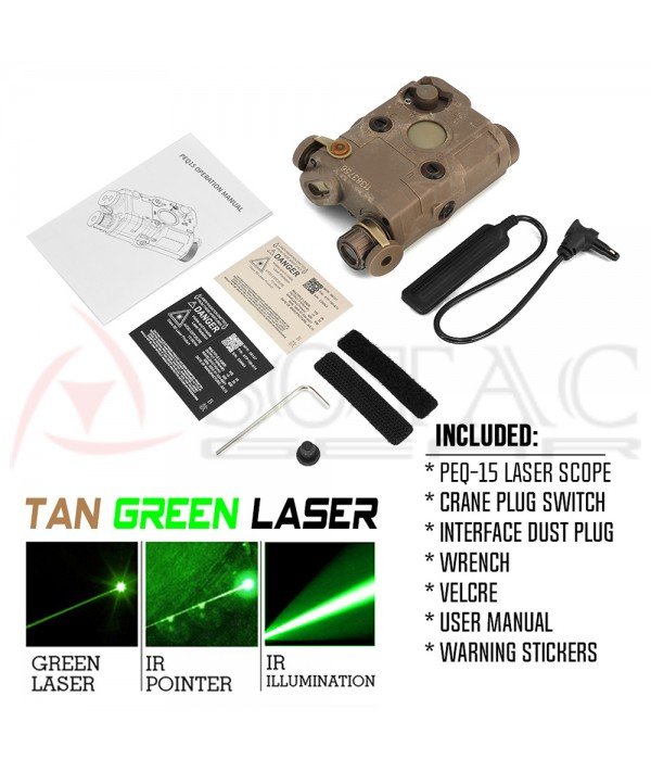 SOTAC PEQ-15 IR Laser Sight & VIS Green Laser & IR Illumination TAN