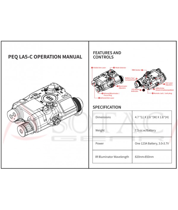 SOTAC LA-5C IR Laser Sight & VIS Red Laser & LED White Light Black